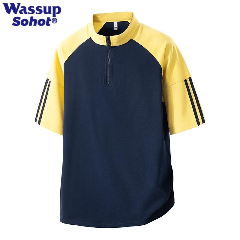 Wassup Sohot Men s Colorblock Half-Zip Stand Collar Sport T-shirt L