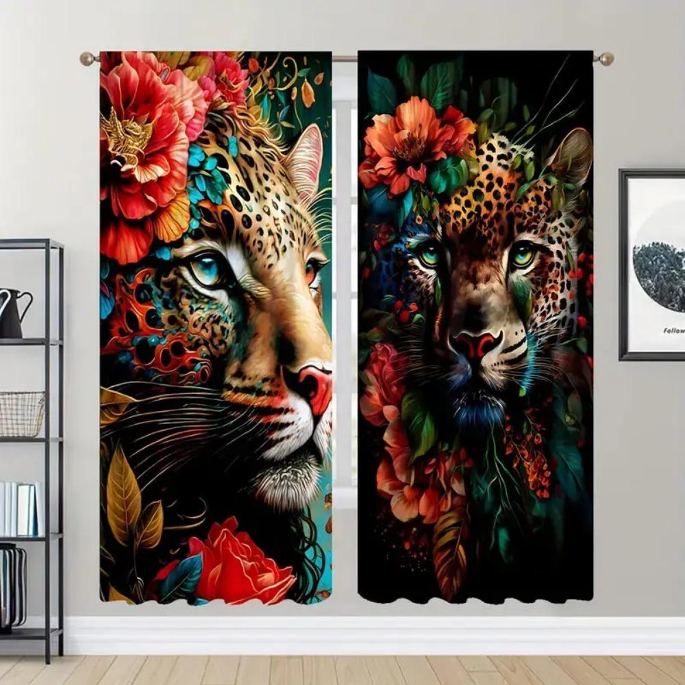 3D Print Rose Lion Tiger Wolf  Animal Shading Windowpane Drape for Children ' s Livingroom Space Bedchamber Kicthen Door HallHouseholdDecoration