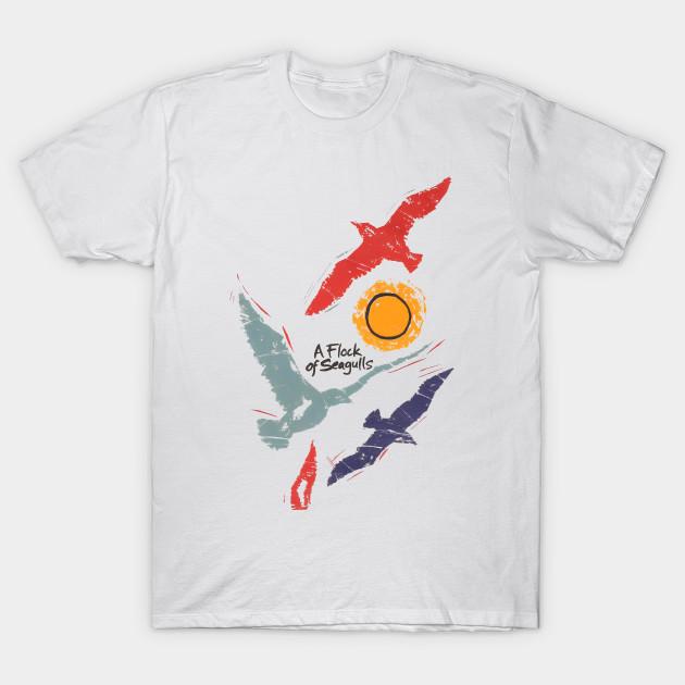 Men Black Print T-shirt A Flock Of Seagulls Vintage 80S No-Cut Transfer Paper Print Cotton Tshirt 2XL белый