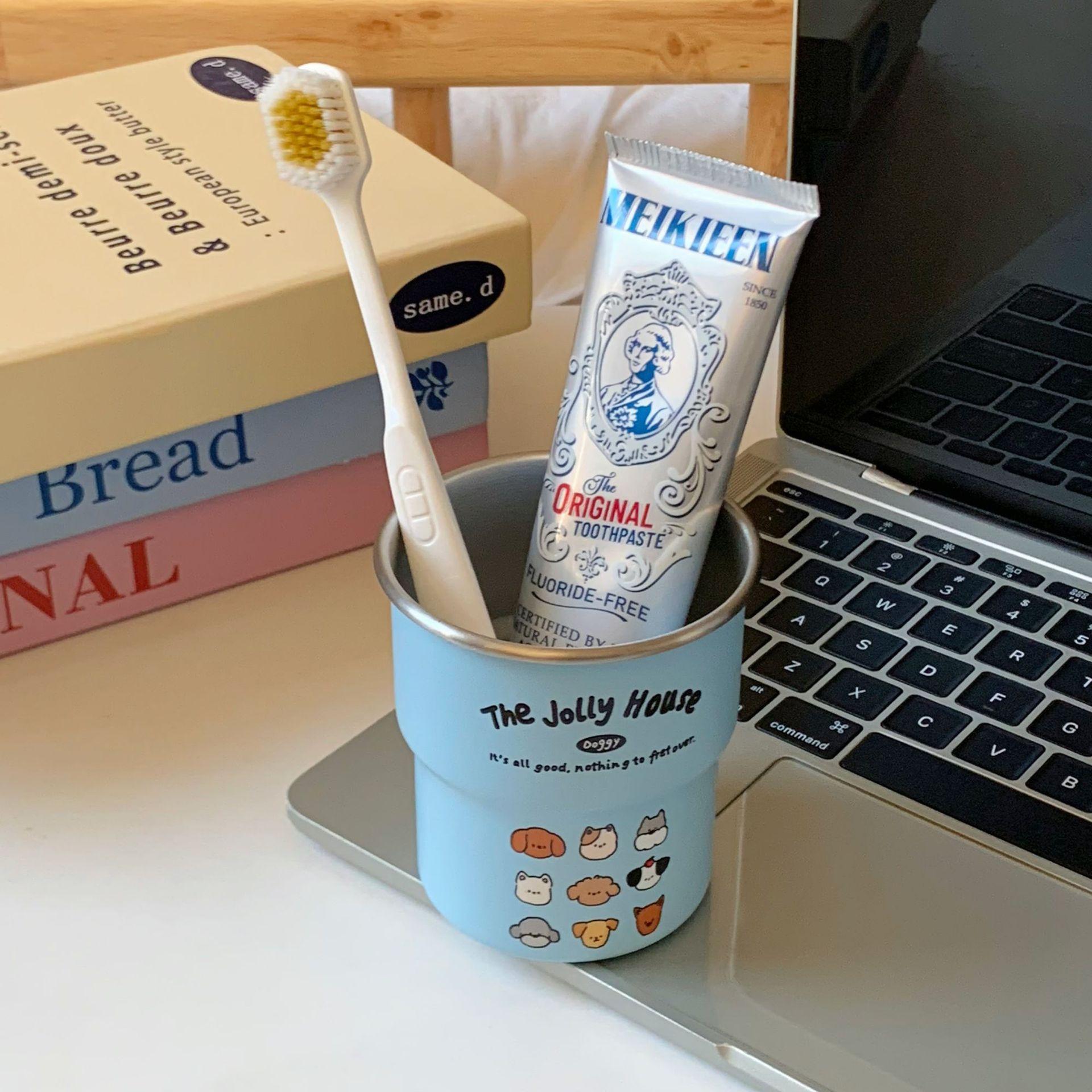 Homemade Cute Dachshund Mouthwash Cup Household Couple Brushing Cup Student Dormitory Stainless Steel Toothbrush Cup 201-300ml