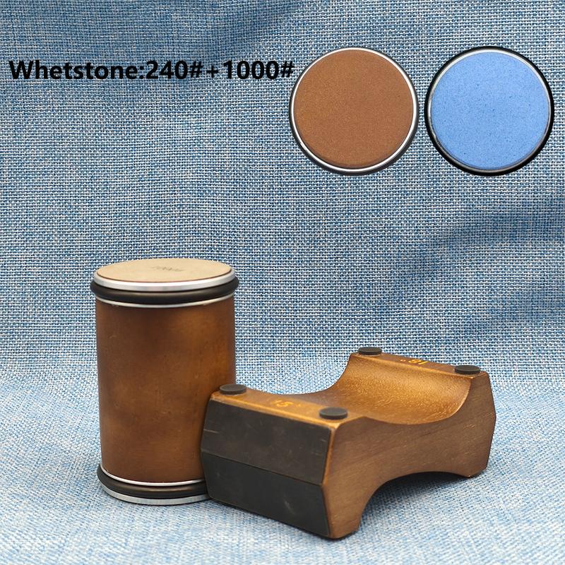 Wooden Magnetic Base Knife Sharpener, 4-Sided, Manual, Medium Grit, No Electricity Needed, for Kitchen Use