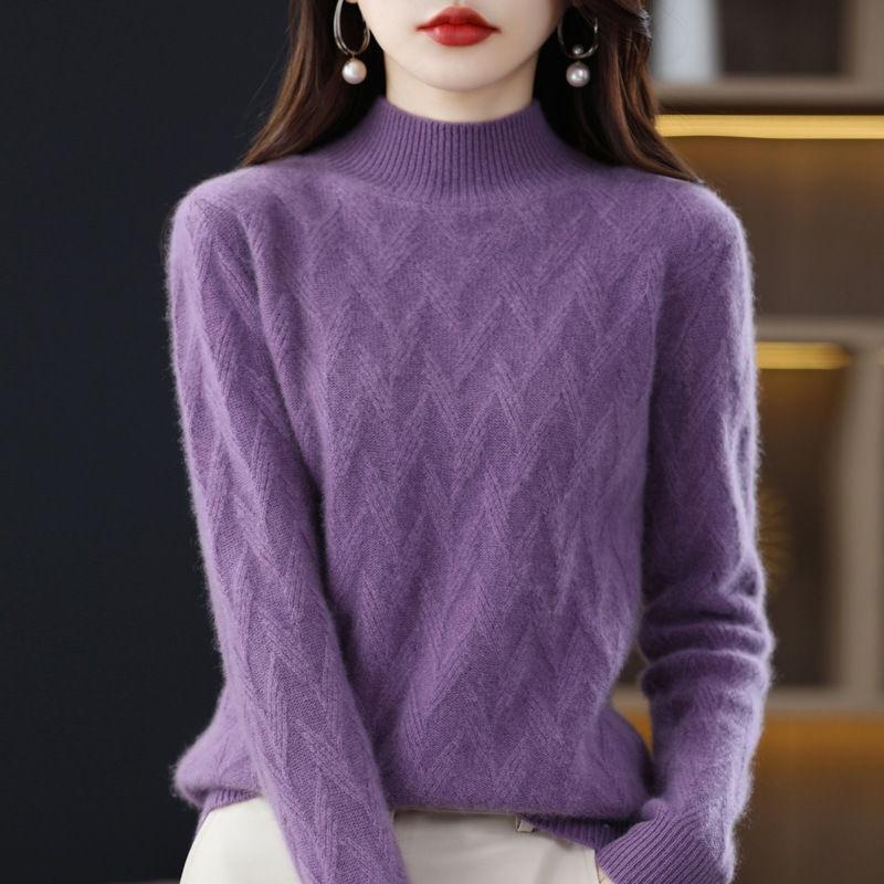 Thick Base Sweater for Autumn and Winter Semi High Neck Loose Sweater for Women