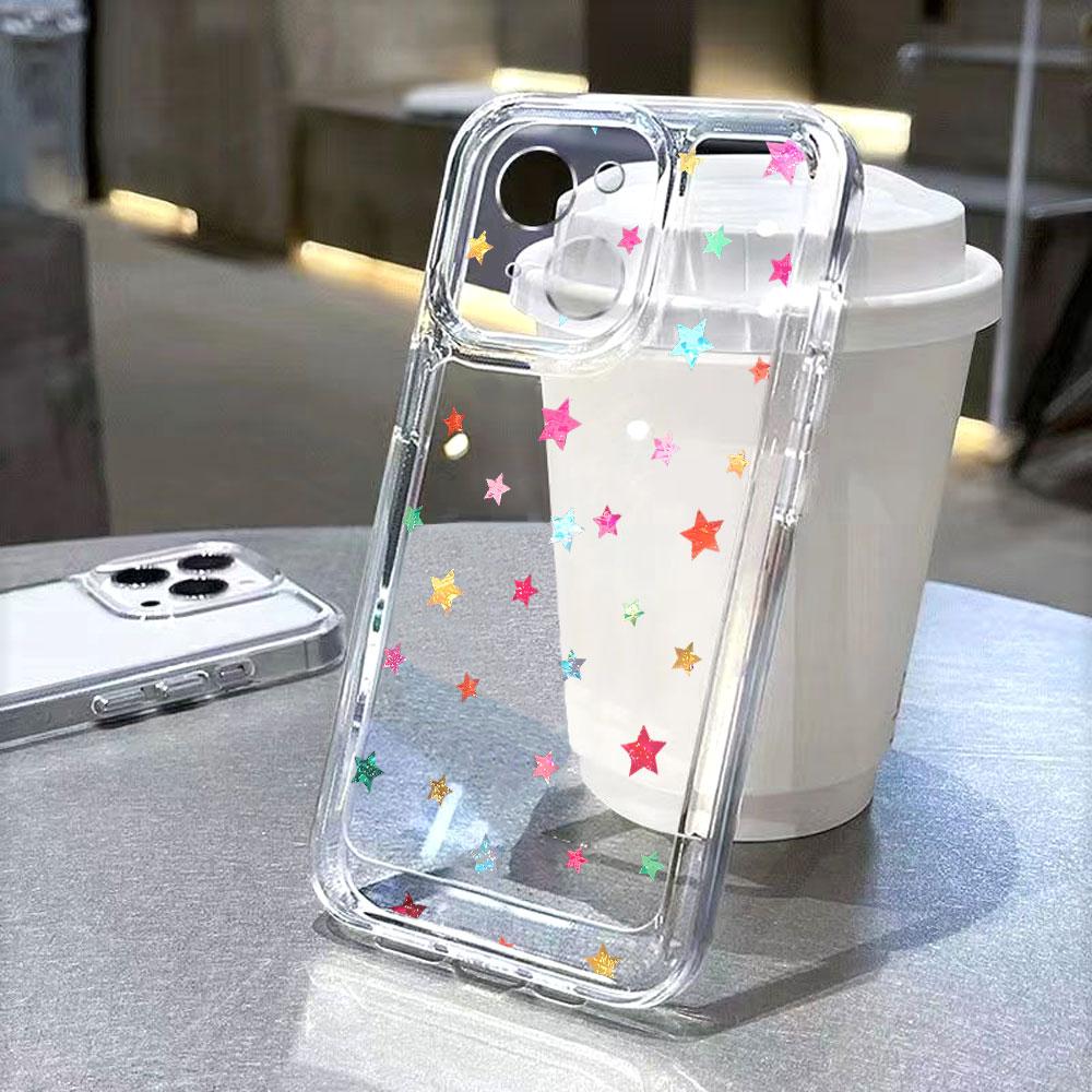 Colorful Star Confetti lucency Phone Case for IPhone 14 15 16 13 12 11 17 Pro Max 12 13 Mini Soft Cover