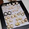 Antique Classic Pearl Medieval Ear Clips Hepburn Style Silver Needle Earrings Enamel Glazed Earrings
