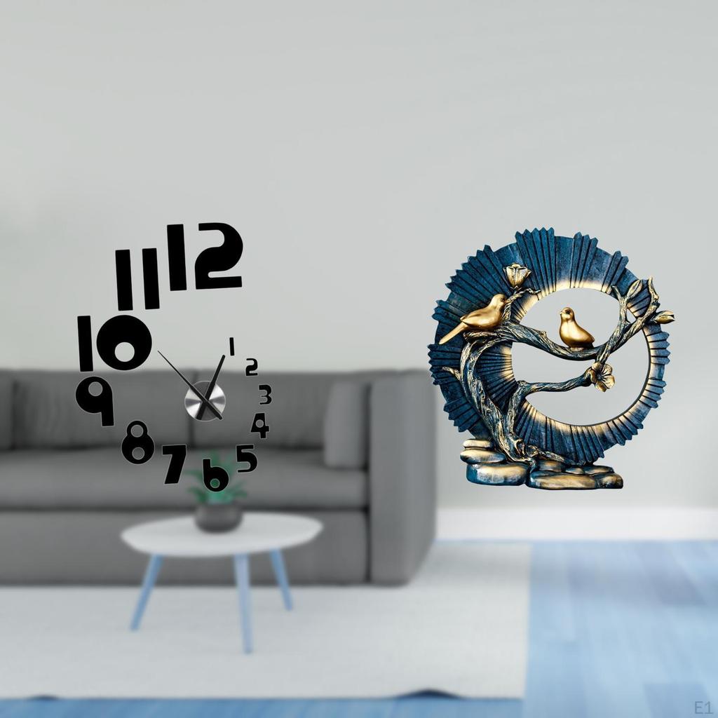Creative 3D Wall Clock Resin Figurine Stylish Arabic Numbers Decorative Art for Hotel Office Home