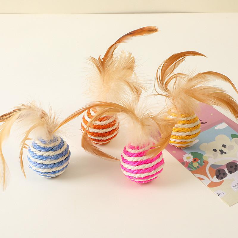 Interactive Cat Toy Durable Woven Hemp Ball For Chewing And Biting Feathered Pet Supplies
