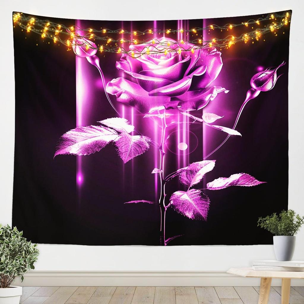 Romantic Dark Red Rose Tapestry,Moody Floral Wall Art with Vivid Red Roses & Dark Leaves,for Bedroom,Aesthetic & Cozy Home Decor