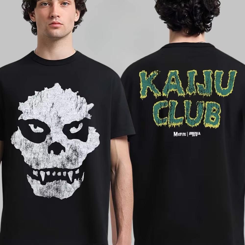 Misfits Comic Style Graphic Tee Green Skeleton Reaper Horror Punk Streetwear Casual Unisex