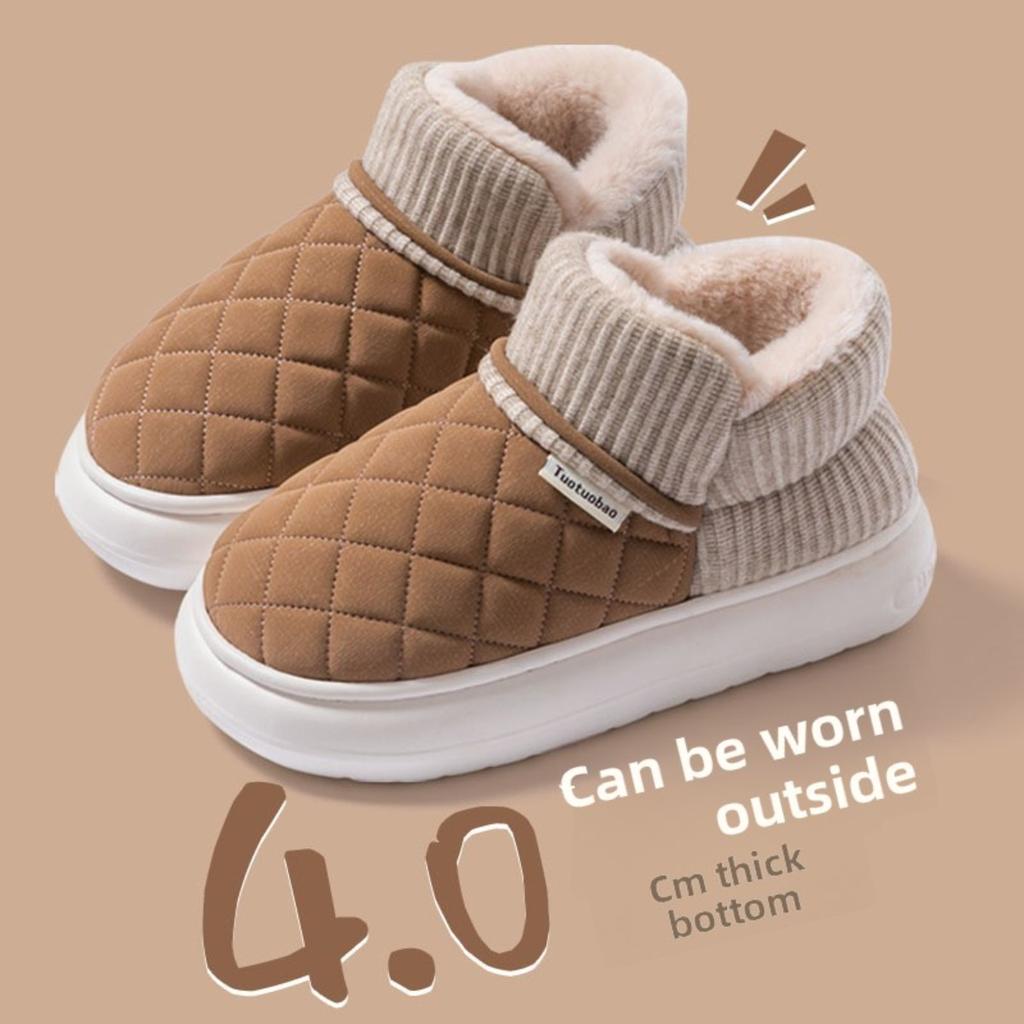 Winter Thick Soled Anti Slip Cotton Shoes for Women, Durable for Home and Outdoor Wear, Warm and Plush Bag Heels, Cotton Shoes for Outdoor Wear