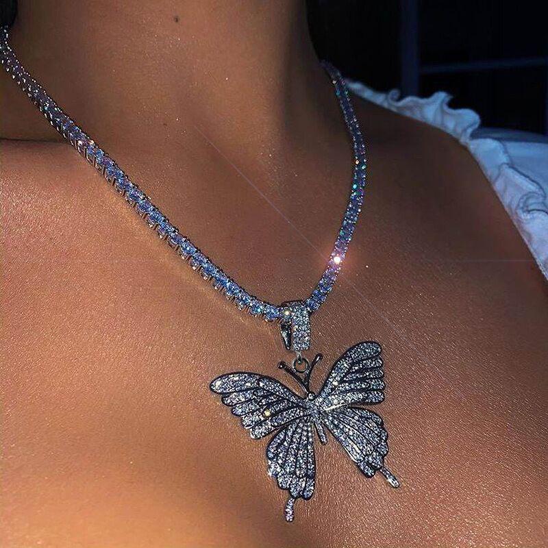 Luxury Rhinestone Butterfly Necklace Sweater Chain