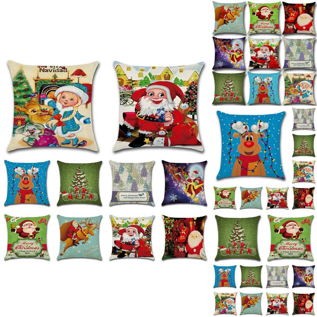 Happyspree Happy Christmas Pillow Cases Stylish Flax Sofa Cushion Covers For Festive Decor