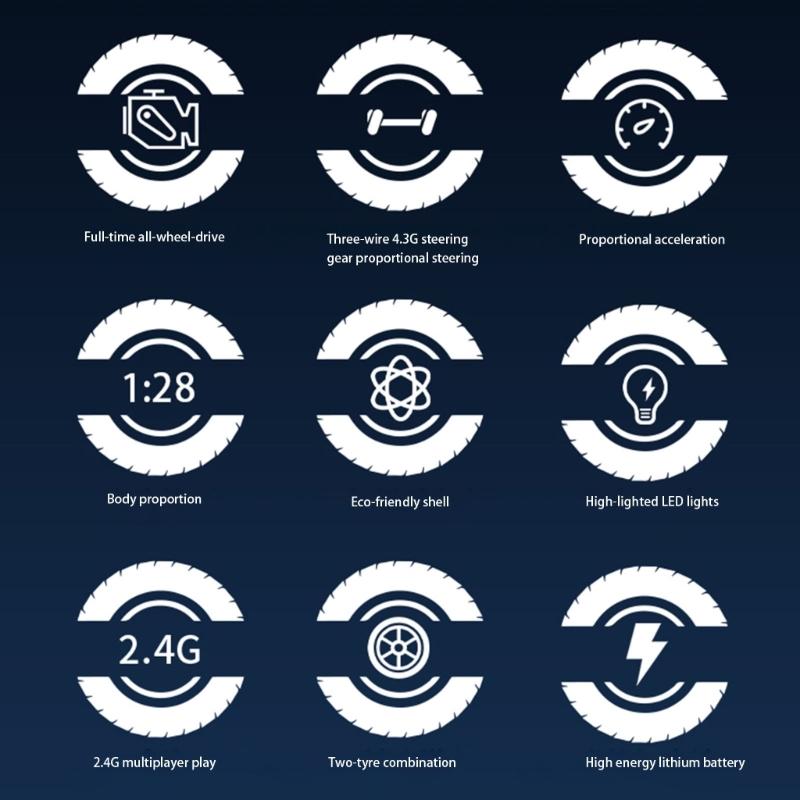 1/28 Remote Control Drift Car 4Wd High Speed Racing Toy with Led Lights for Kids and Adults