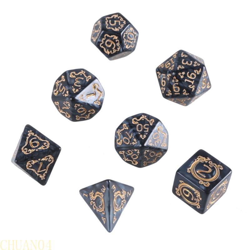 A1A2 7Pcs Polyhedral Dices Dragon Pattern Table Game Dices Multi-Sided Acrylic Dices for Role Playing Game Easy to Read