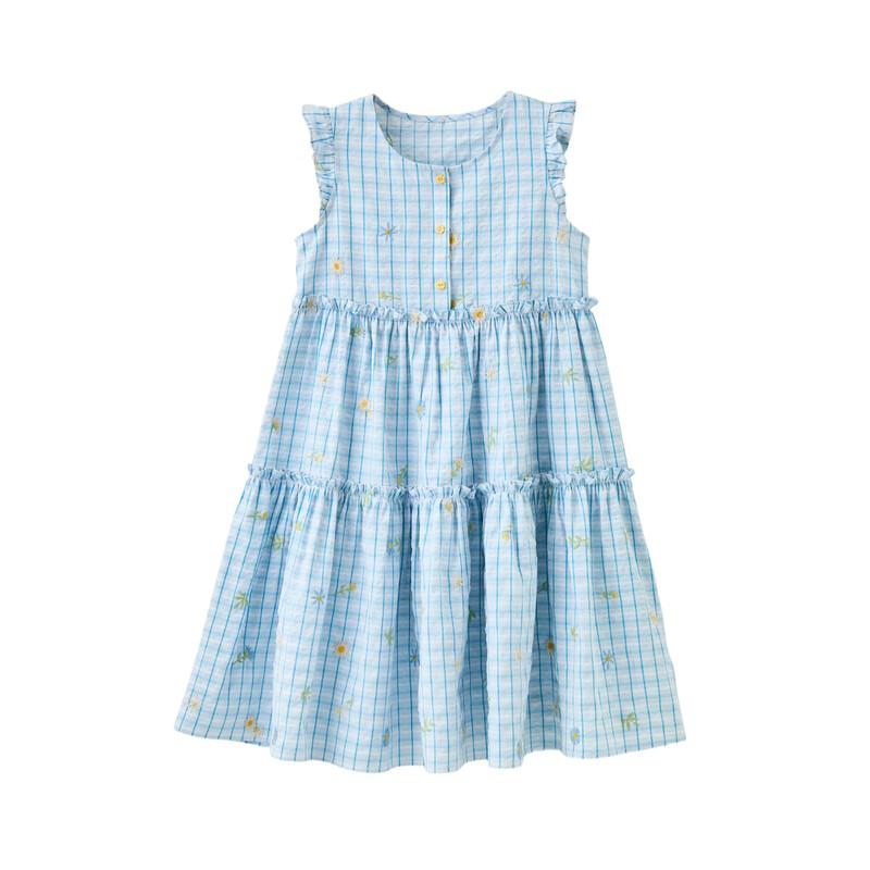 ASK JUNIOR Girls' 2026 Summer Plaid Sleeveless Princess Dress