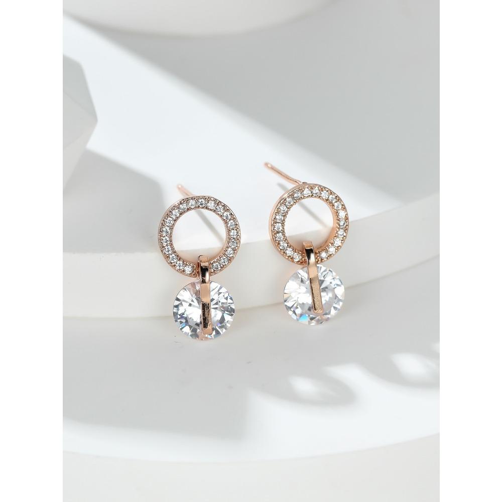 Round Diamond Zircon Korean Style Earrings for Women Simple and Niche Accessories
