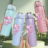 1PC God Is Good Pink Lettering Quote Art 750ml Color Plastic Sports Water Bottle Leakproof Flip Straw Lid Suitable for Sports Office Home Use