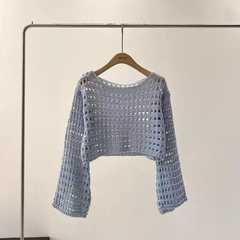 Women’s Short-sleeved Openwork Knitted Top for Spring and Summer A Stylish Lightweight Sun-protective Cover-up