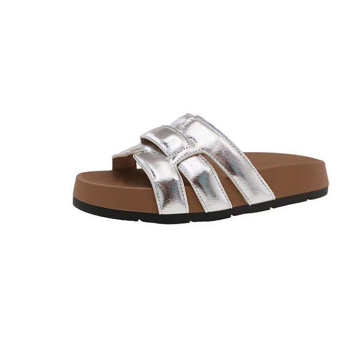 Women s Summer 2025 Luxury Thick-Soled Outdoor Birkenstock Beach Slippers Size 38-39 серебряный