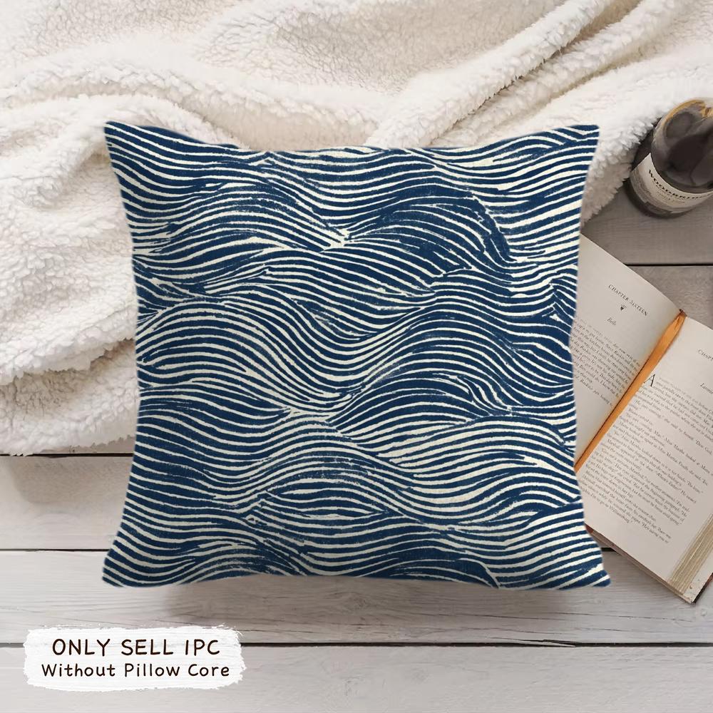 Blue Ripples Cushion Cover Soft Short Plush Pillow Cover Smooth Cozy Texture Aesthetic Cushion Case Home Decor