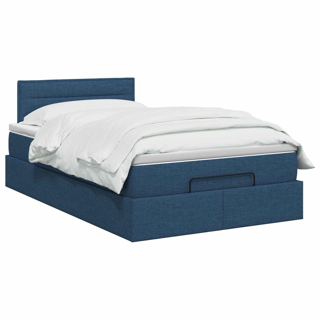 Ottoman Bed with Mattress and Headboard Blue 120 X 190 Cm Fabric