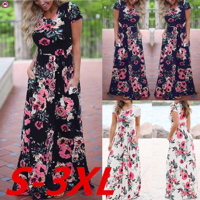 YAYUMI Fashion Women Long Sleeve Floral Print Long Maxi Dress Ladies Casual Boho Dress