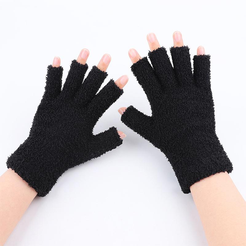 Autumn Winter Plush Half-Finger Gloves Thickened Coral Fleece Keep Warm Knitted Gloves