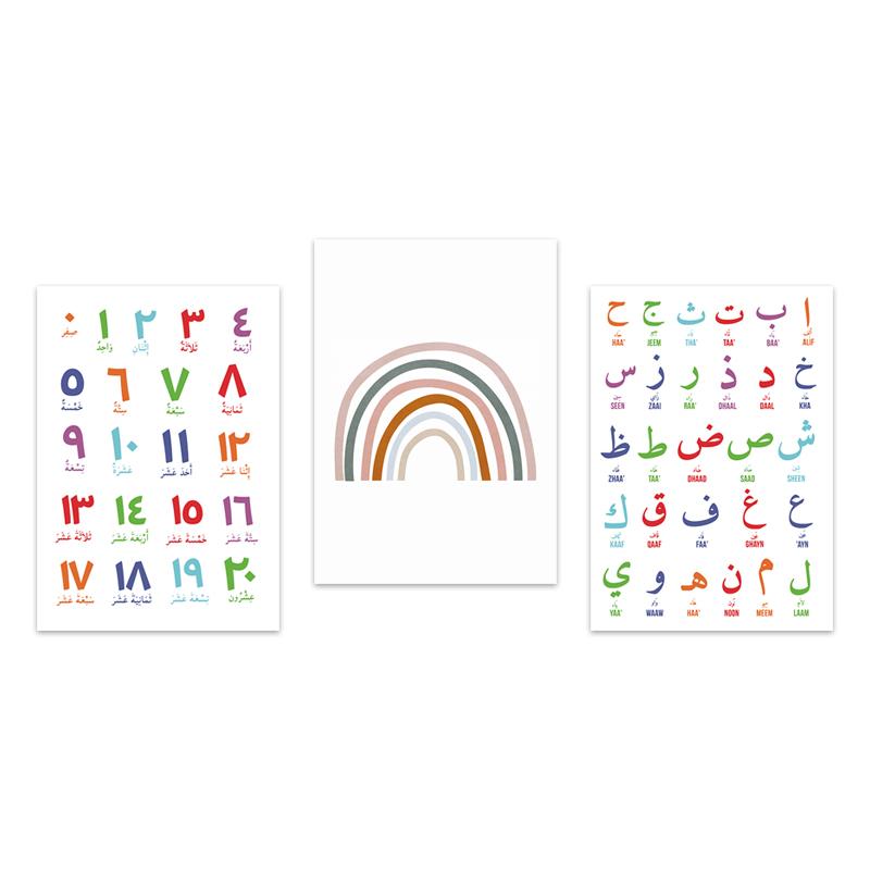 

Исламская настенная живопись на холсте, арабские буквы, мультяшные радужные алфавиты, цифры, печать на плакатах, декор для детской комнаты, стены 40x60cm No Framed