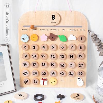 Neuer Holzanhänger für kognitive Aufzeichnungen zur frühen Bildung von Kindern, lustige Kalenderanzeige, Puzzle, Kinderzimmerornament