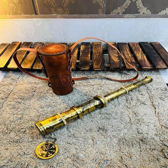 Brass Pirate Telescope Dolland London 1920 With Brown Leather Case 43.18 Cm Wedding Anniversary Christmas Birthday Gift