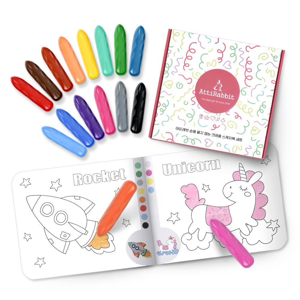 Atti Rabbit Baby Toddler Crayons 16 Colors Non Stick Easy Grip Washable Crayons
