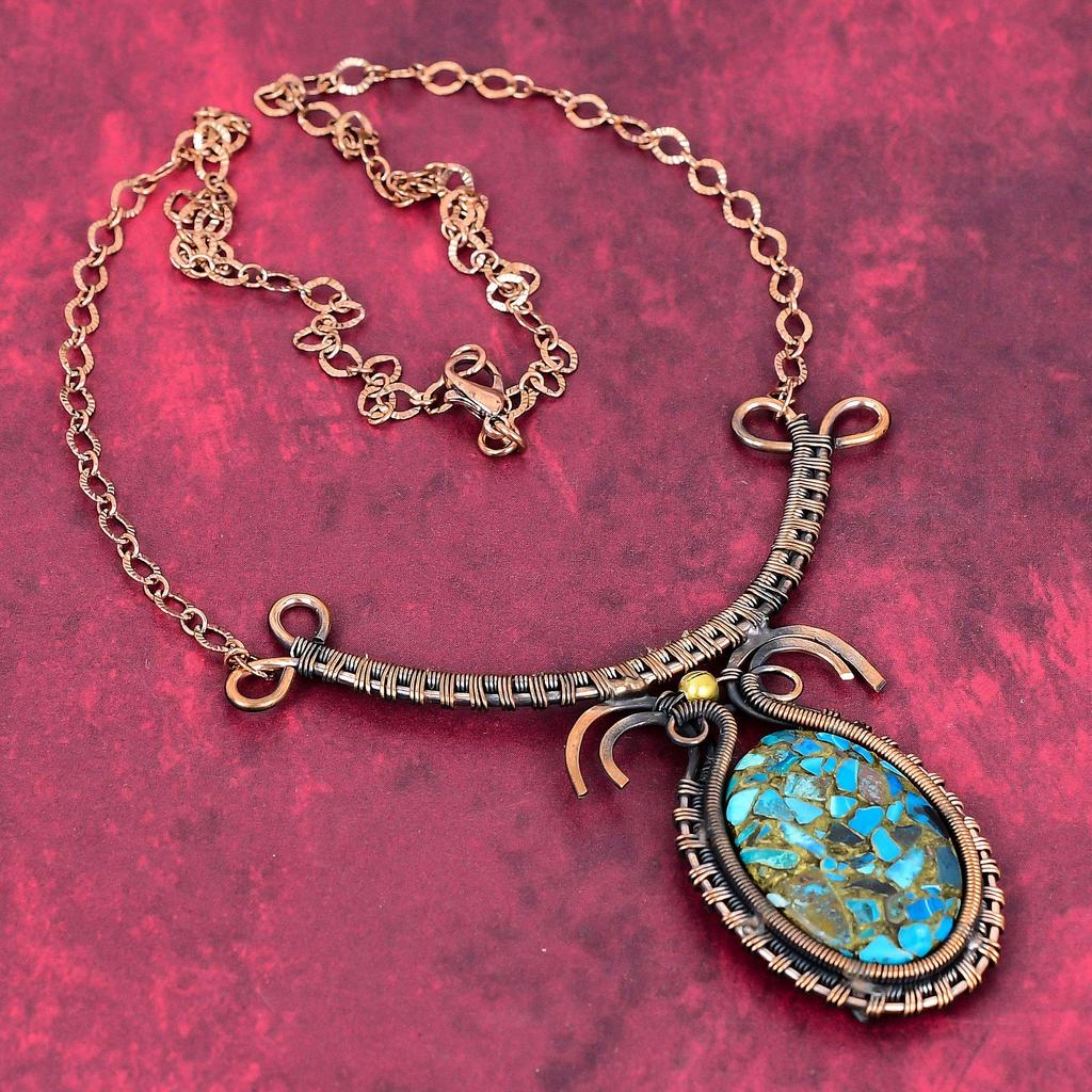 Copper Chrysocolla Necklace Copper Wire Wrapped Jewelry Adjustable Chain Necklace Gemstone Necklace Handmade Brand New Jewelry Gifts for Mom