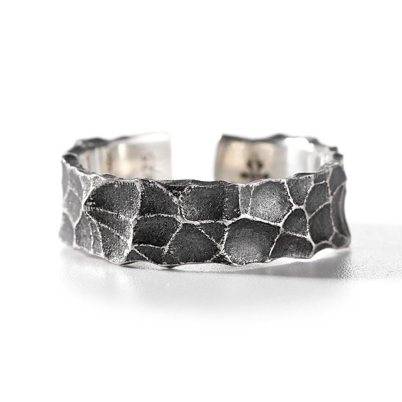 Vintage Silver Plated Irregular Rings for Men Fashion Domineering Cracked Hammered Opening Ring Adjustable Jewelry Male Gift