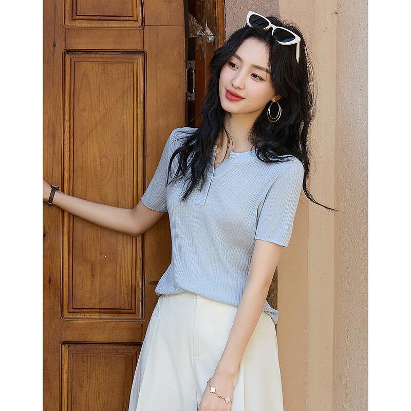 Demana Women's Summer Breathable Linen-Lyocell Blend V-Neck Knit Top