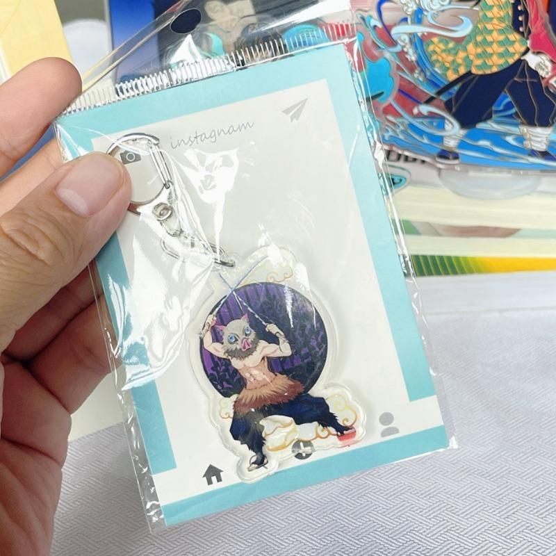 Demon Slayer Cartoon Acrylic Keychain Hashibira Inosuke Anime Action Figures Doll Kawaii Key Backpack Decoration Christmas Gifts