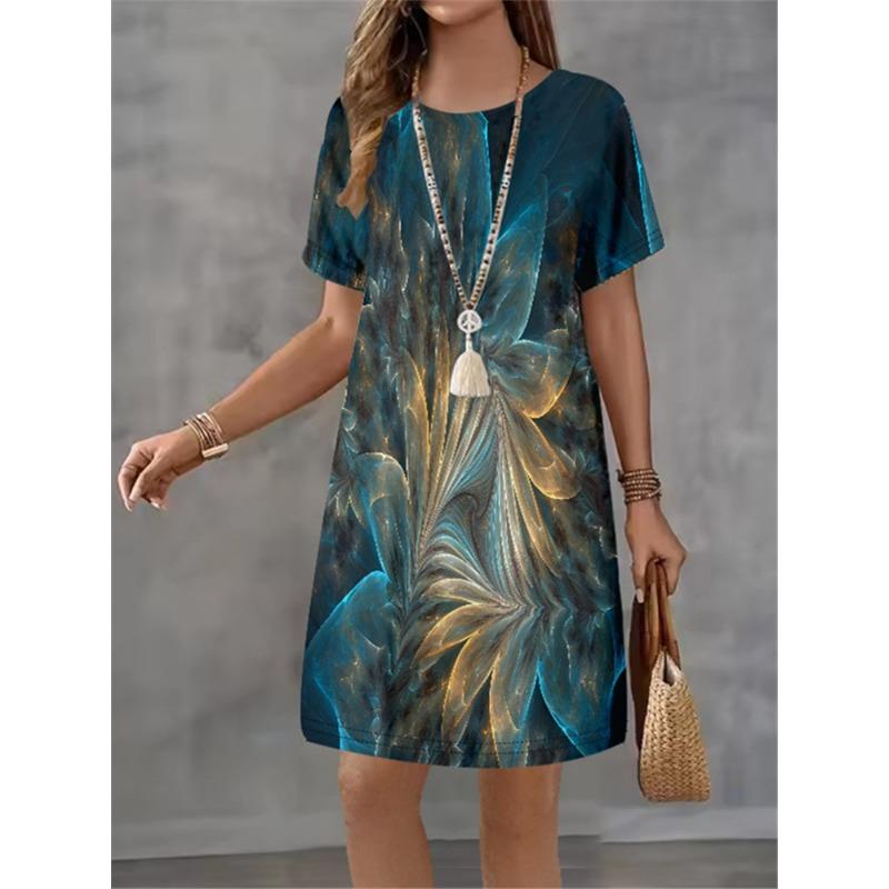 Women Dress Print Design Sense Pattern 2025 New Summer Elegant Women A-Line Dress Casual Short Sleeve Street Style Mini Dress