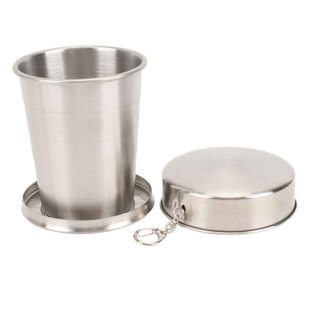 Edelstahl Faltbare Tasse Outdoor Reise Camping Tragbare Klapp Tasse mit Schlüsselanhänger für