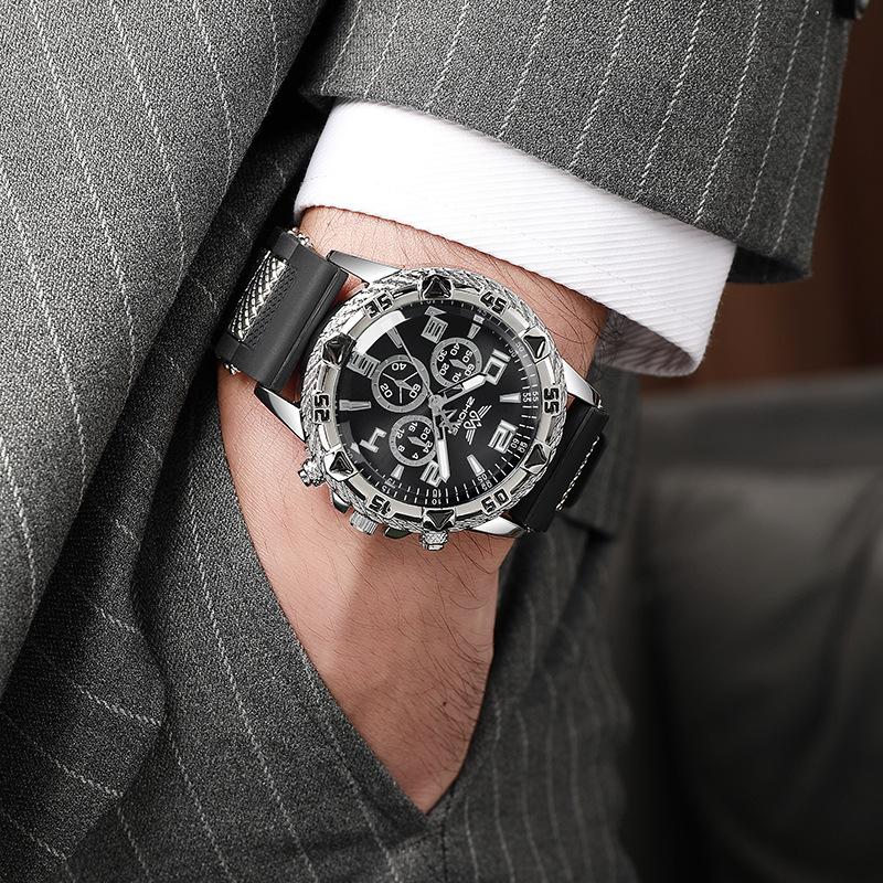 Big Fake Three-eye Dial Atmospheric Fashion Cool Business Men's Casual Quartz Silicone Watch
