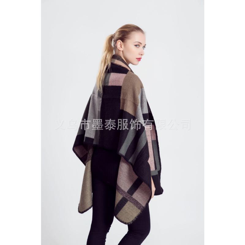 Autumn Winter European American Plaid Open Arm Shawl Scarf