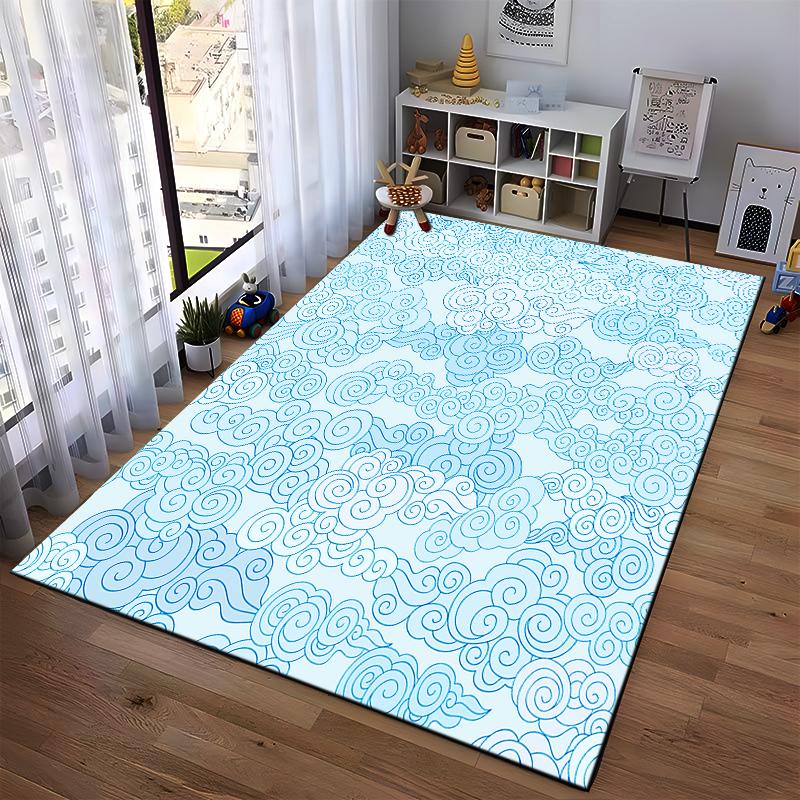 Whimsical Blue Cloud Pattern Rug - Non-slip rug suitable for living room and bedroom sofas