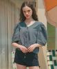 Unknown Planet V-Neck Shirred Sleeve Blouse Gray