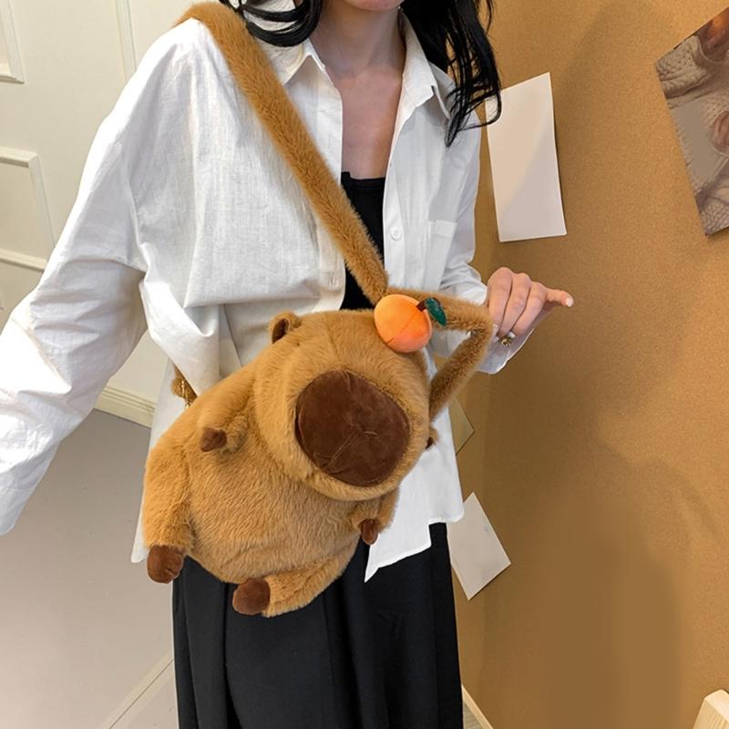 Lovely Capybara Backpack Plush Shoulder Bag School Lunch Bag for Kids Adult Daily Use Cartoon Backpack Birthday Gift