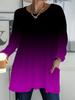 2025 Autumn Winter New Plus Size Women's Tops, Gradient Color 3D Print Fashion Crew Neck Long Sleeve T-Shirts
