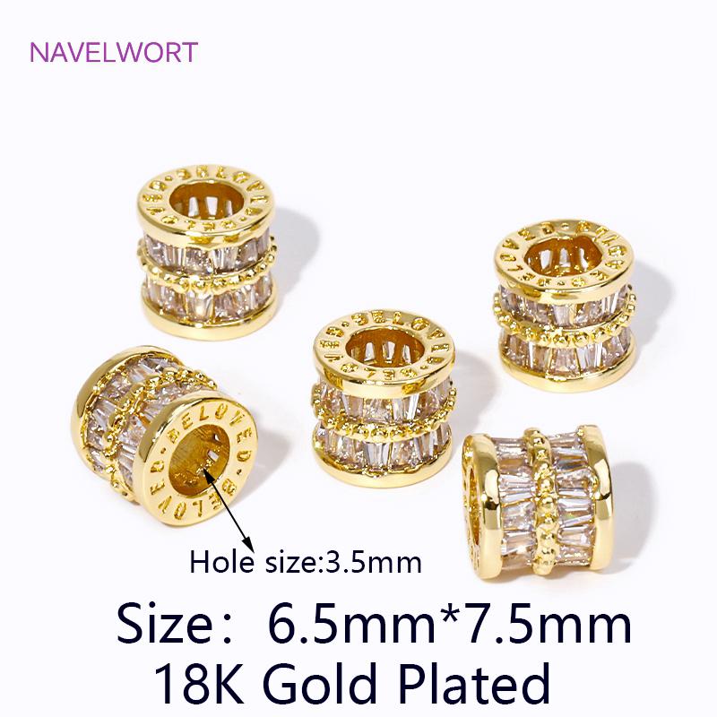 Luxury Zircon Crystal Beads 18K Gold Plated Brass Round Spacer Beads,Separators For Beads,DIY Beading Jewelry Making Fittings