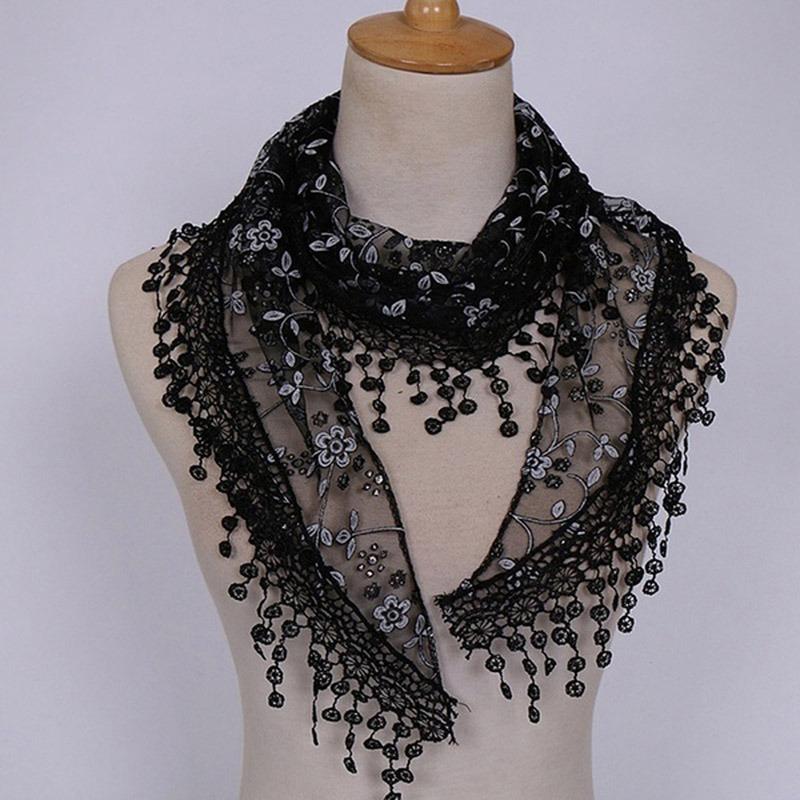 2025 New Floral Lace Triangle Scarf Tassel Shawl Female Classic Casual Transparent Breathable Scarves Sunscreen