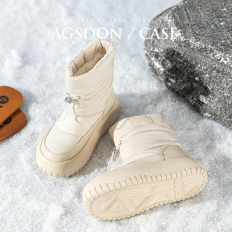 Augustine Outdoor Snow Boots Women's 2025 New Winter Platform Sports Short Boots Fleece Thickened White Cotton Shoes