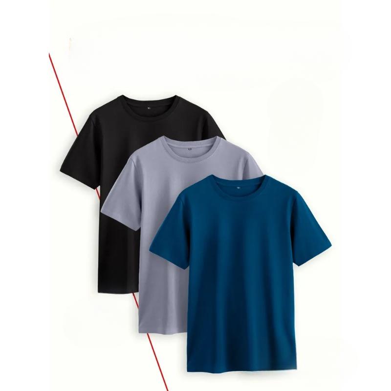 Summer Round Neck 3 Pieces Pure Cotton T-shirts Fashionable Casual Short Sleeved Men's T-shirts