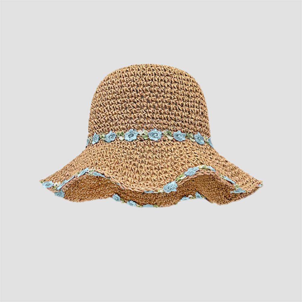 Korean Fashion Straw Hat Womens Summer Sun Hats Sweet Floral Wide Brim Sunscreen Bucket Caps Female UV Protection Beach Cap