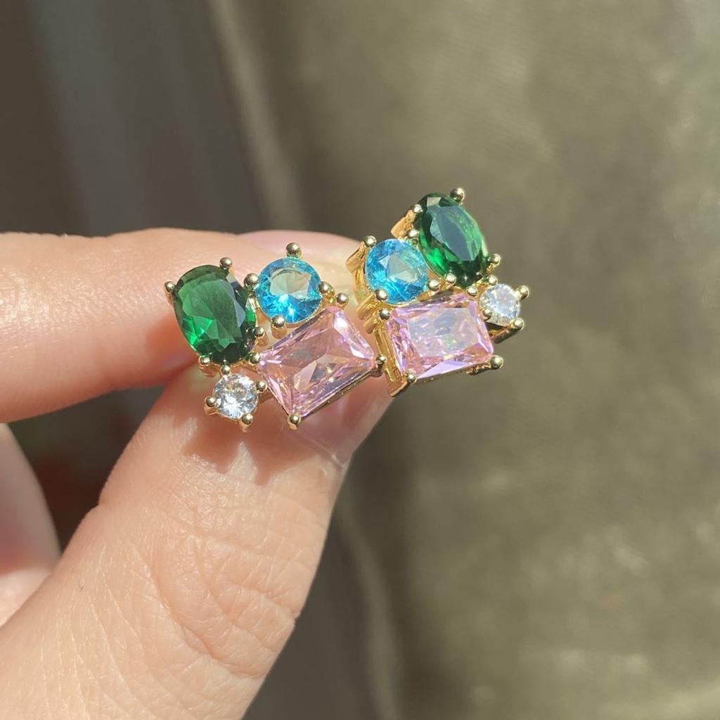 ZAKOL Cute Pink Square Zircon Stud Earrings for Elegant Women Cubic Zirconia Wedding Party Birthday Zircon