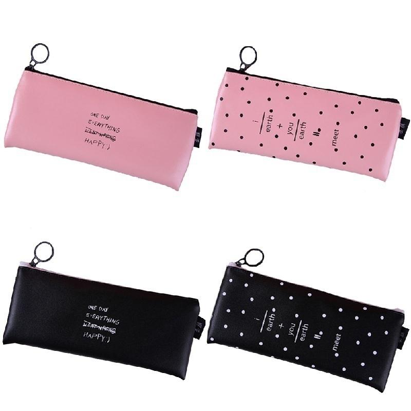 Student PU Pen Bag Pencil Case Cosmetic Bags Travel Makeup Organizer Bags