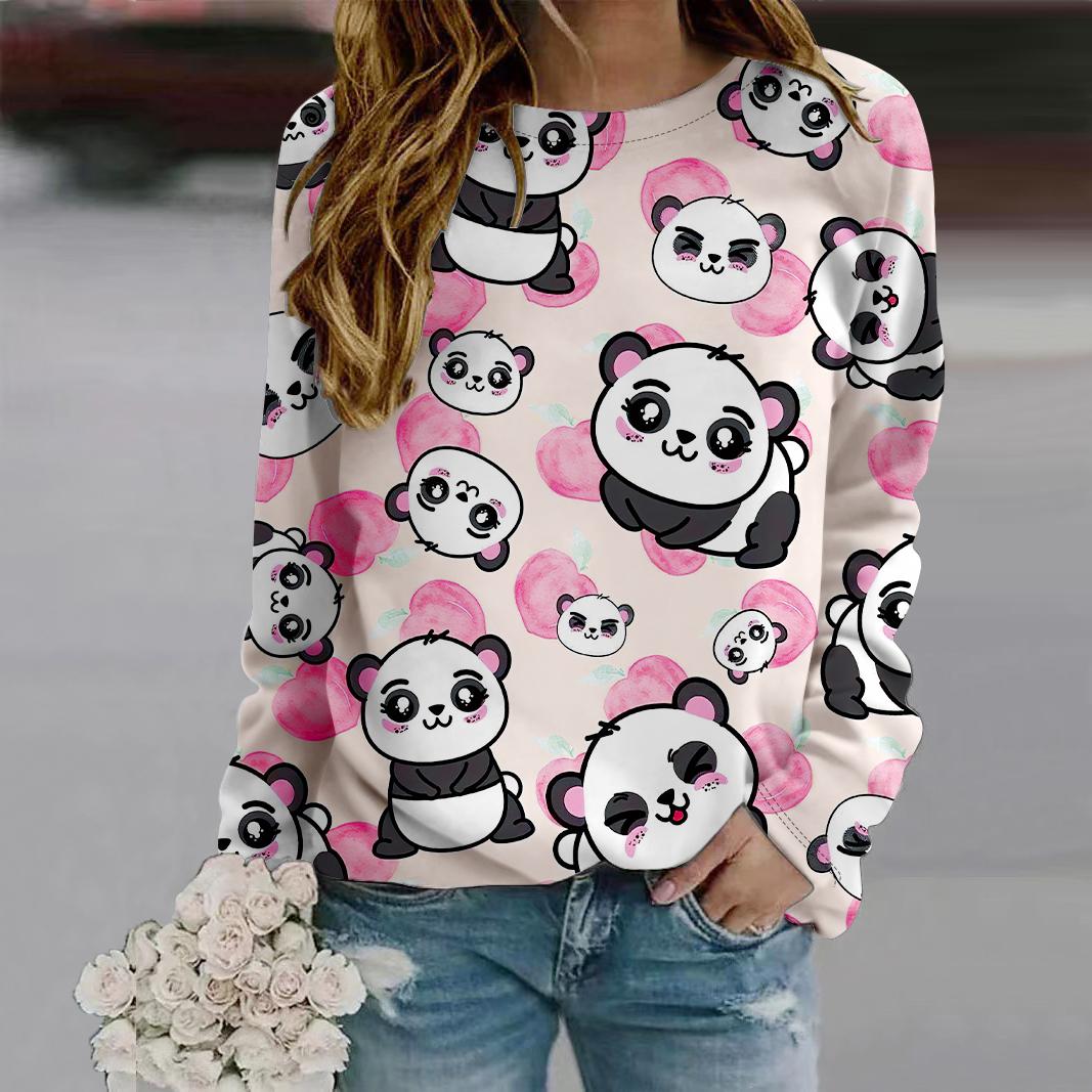 

Осенняя женская мода с круглым вырезом и длинным рукавом, свободная одежда, футболка с принтом панды 8XL розовый